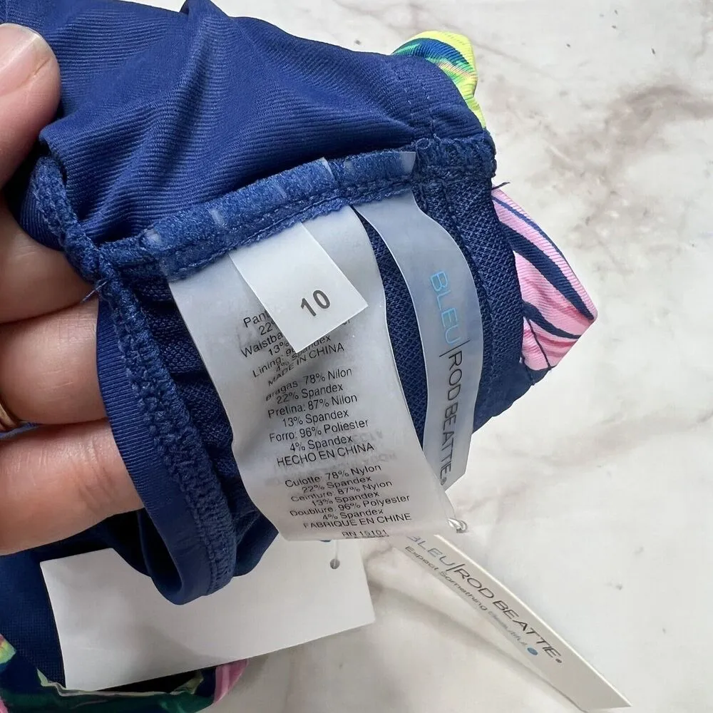 Bleu by Rod Beattie Sarong Hipster Bikini Bottoms Size 10 Blue Jungle Floral New - Image 4