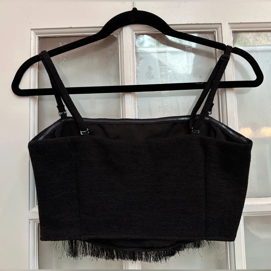 Banana Republic Black Fringe Western Chic Boho Romantic Camisole Crop Top Size 4 - Image 4