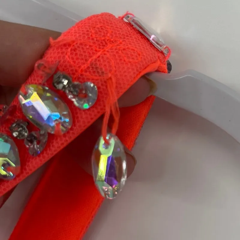 Sequin Hearts Y2K Rhinestone Dress Sz 5 Coral Prom Pageant Glam Maxi HOCO Jewel - Image 6