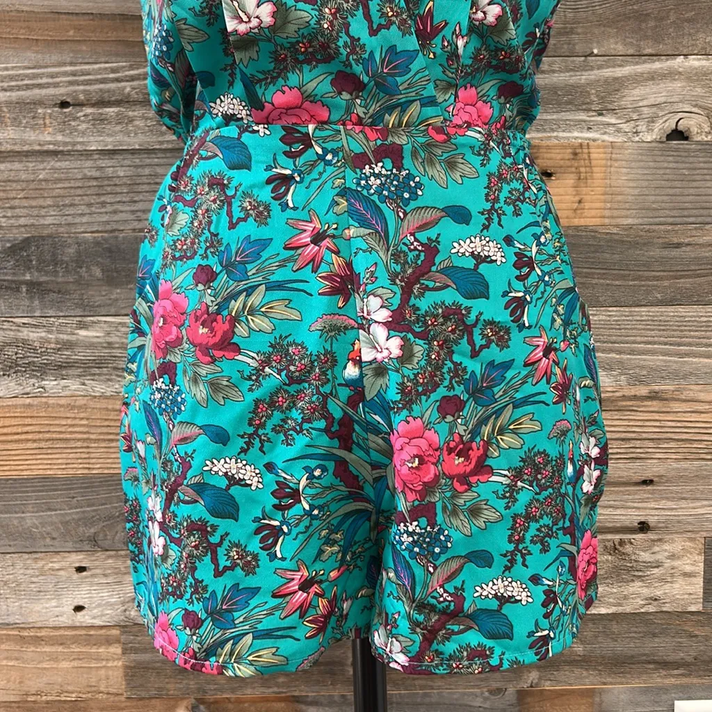ASOS Floral Teal Cap Sleeve Romper Size 4 - Image 5
