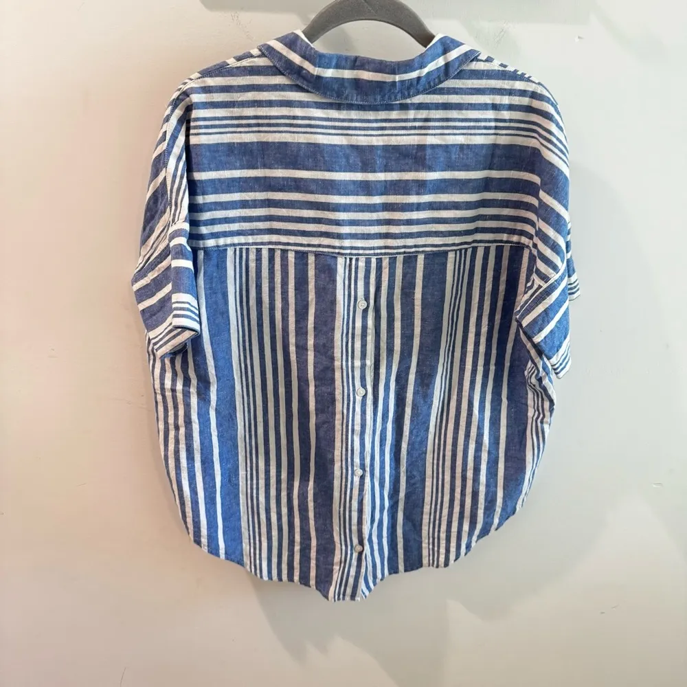 Madewell Linen Blend Courier Button-Back Shirt in Blue White Hinsdale Stripe XXS - Image 5