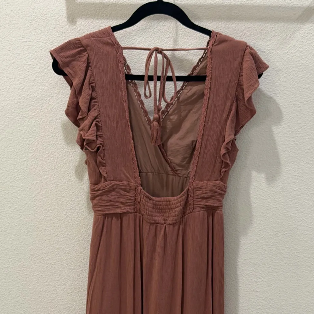 Altar’d State Mauve Boho Maxi Dress Size M Wrap Style Ruffle Hem - Image 4