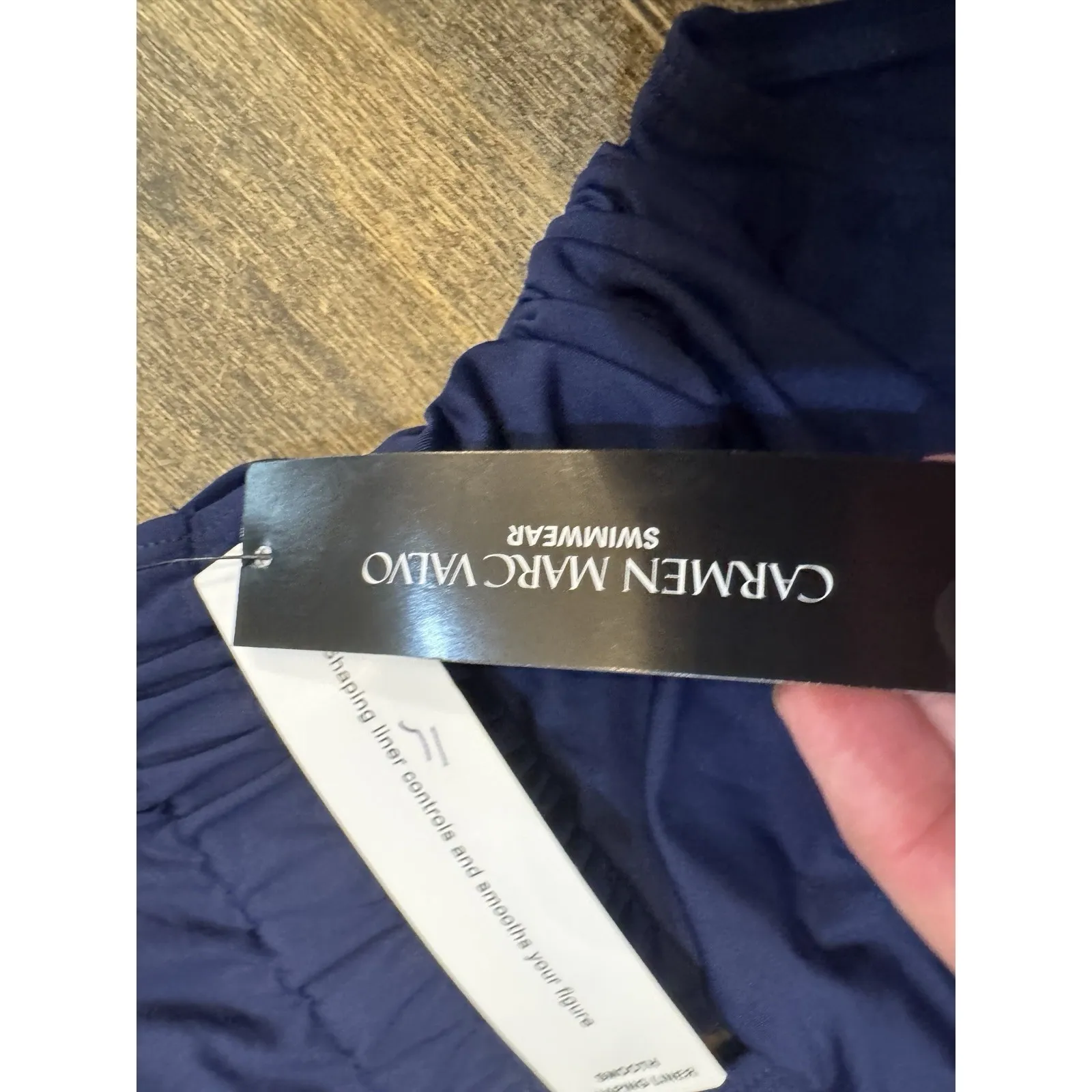 $156 Carmen‎ Marc Valvo Plunge-Neck Ruched One-Piece Swimsuit, Maritime Size 4 - Image 5