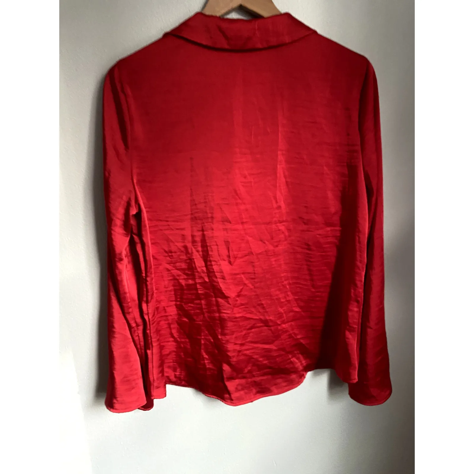 Silky Y2K Retro Red Tie‎ Top Blouse Large Sleaze Slouchy Holiday Coquette Glam - Image 5