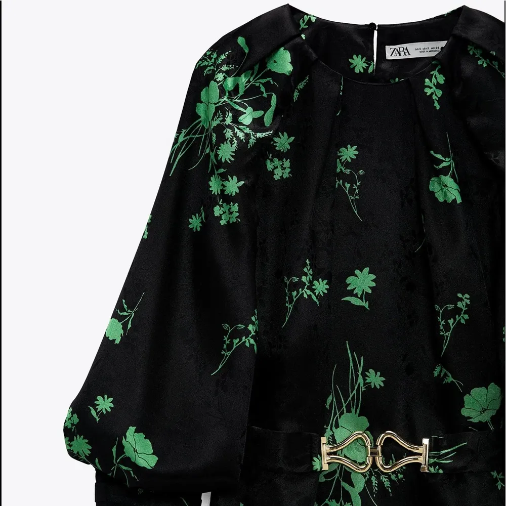 Zara JACQUARD MINI DRESS LONG SLEEVE W/ BELT BLACK/GREEN SIZE M NEW - Image 7