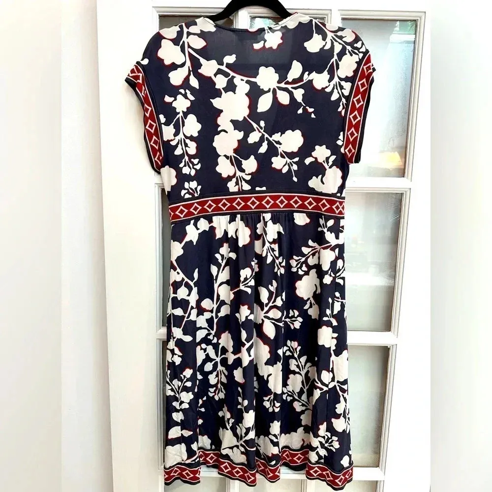 Vintage BCBGMAXAZRIA Y2K Navy Red Bohemian Floral Shift Dress Size M Medium - Image 2