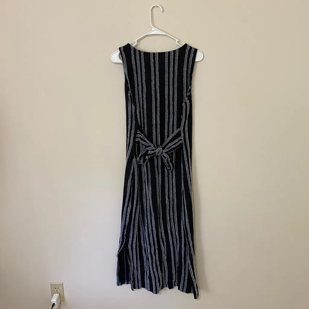 LOFT Black and White Striped Fringe Tie Front Sleeveless Maxi Dress Size Large - Image 3