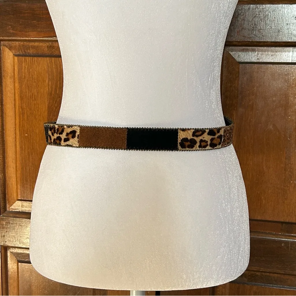 Elite Belt Women's Size Small Animal Print Patchwork Leopard Vintage Black - Image 2