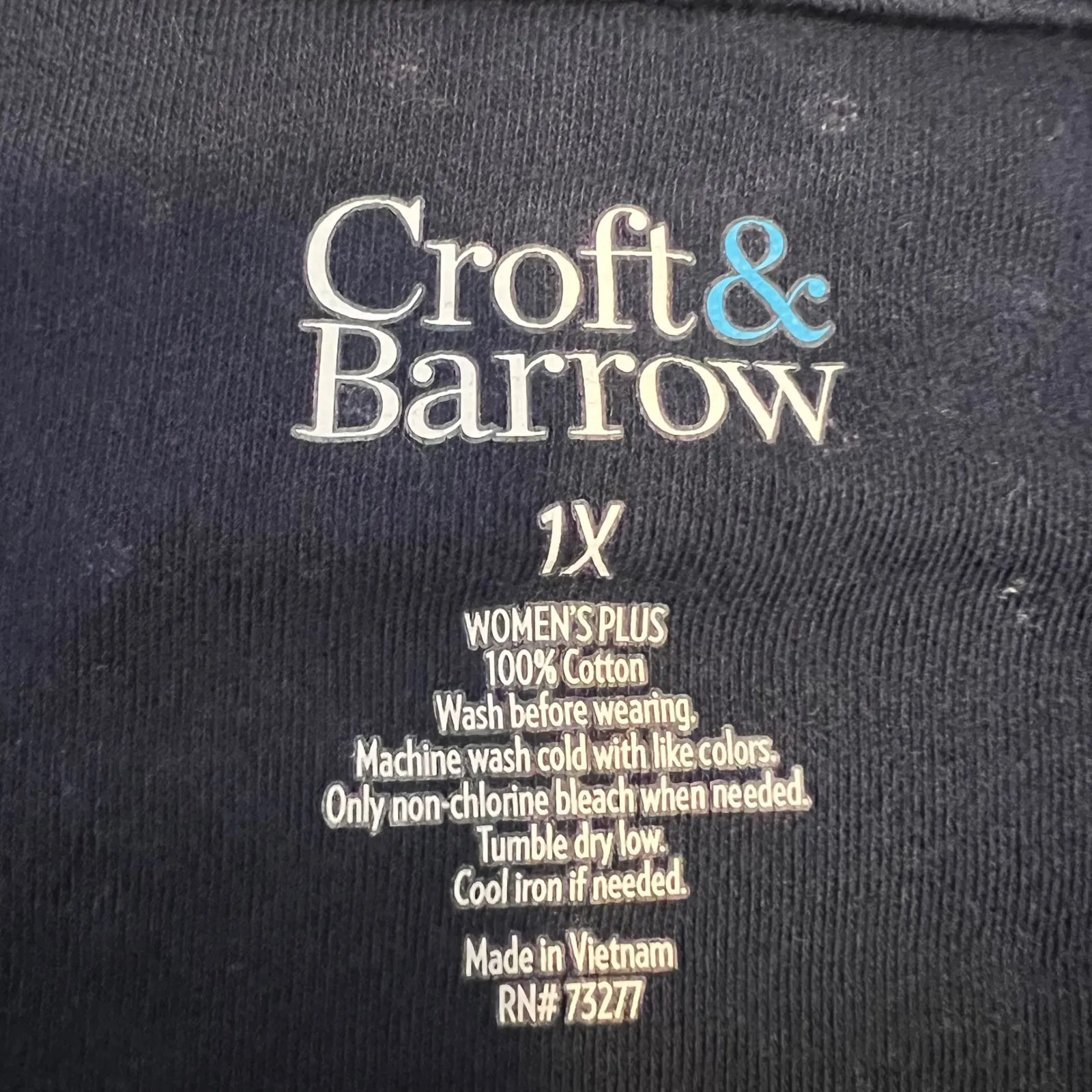 Croft & Barrow Womens Plus 1X Navy White Polka Dot 3/4 Sleeve Cotton Top - Image 2