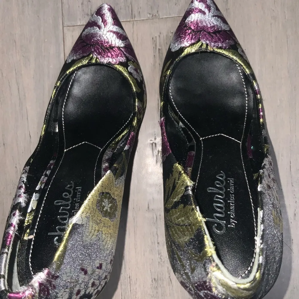 Charles By Charles David Purple, Black Floral Pointed Toe Pump Stiletto Heels 7M - Image 13