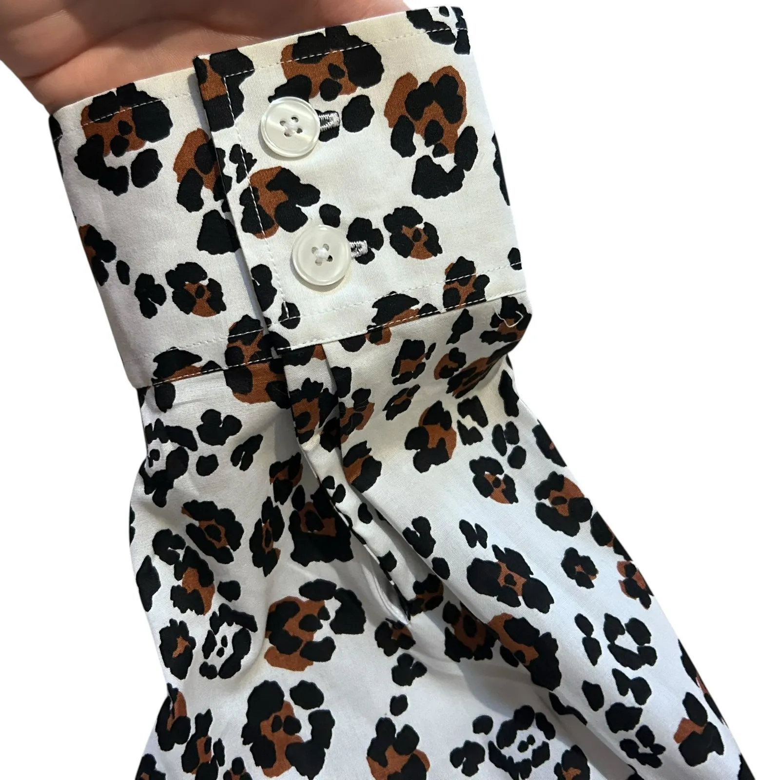 TALBOTS PLUS Blouse Leopard SZ 3X Non Iron Long Sleeve Popover Artsy Travel Chic - Image 7