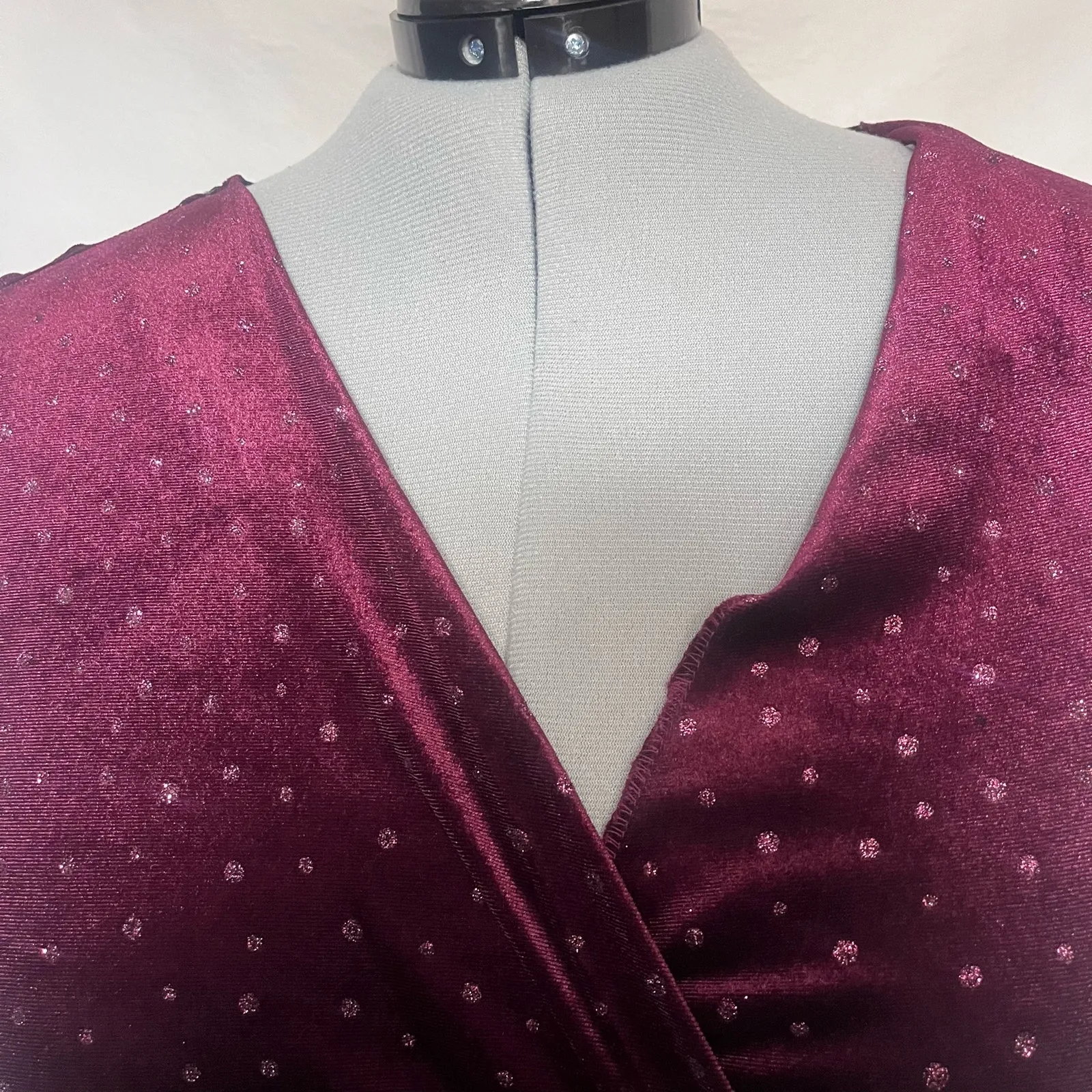 Y2K Speechless Velvet Glitter Dress Sz 15 Burgundy Holiday Clubwear Vampy Mob - Image 11
