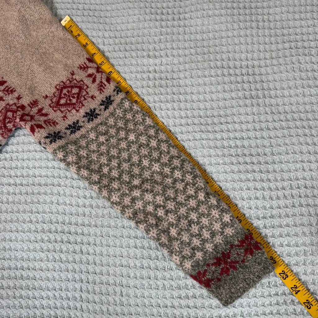 Vintage Eddie Bauer Fair Isle Wool Blend Tan Sweater Womens Small Nordic 90s Y2K - Image 7