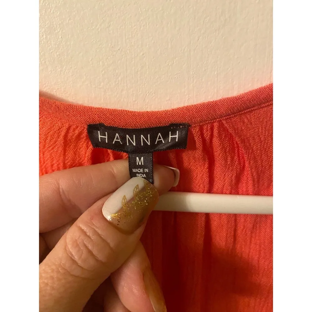 Hannah Boho Hippie blouse cream crochet trim orange size Medium - Image 5