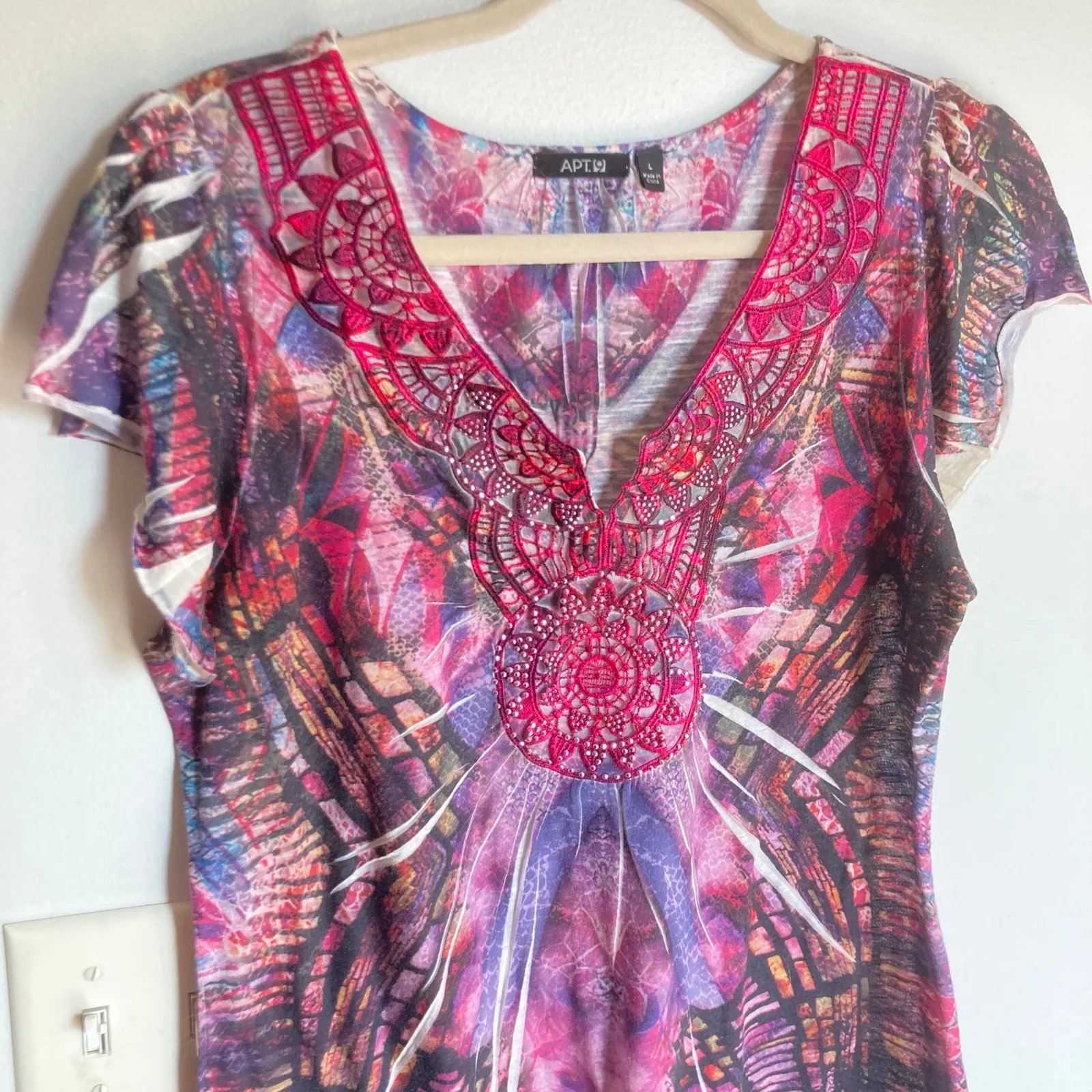 Y2K Apt 9 Womens M Pink Tie Dye Rhinestone Art to Wear Top Hippie Fairy Boho - Image 3