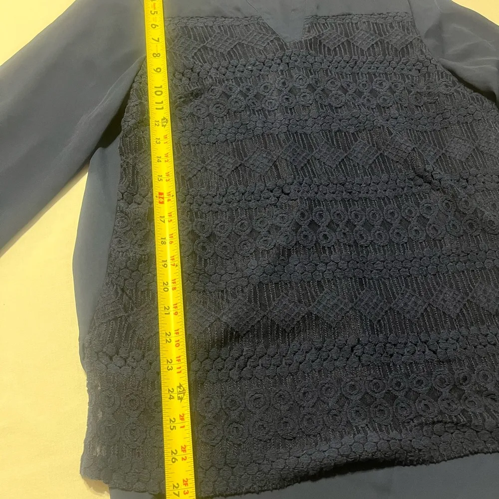 Women’s Zac & Rachel Lace Front Split Neck Flowy Tunic Navy Blue XL Top - Image 4