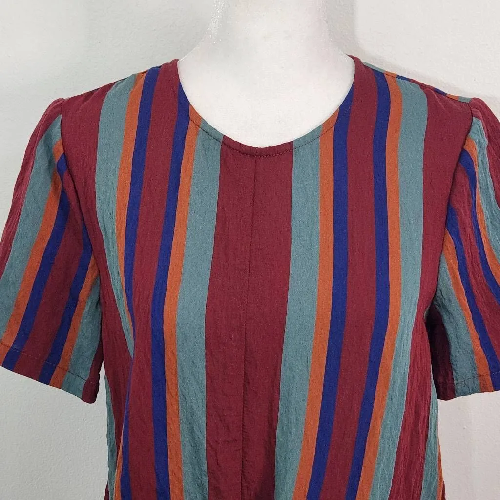 Madewell Multi-Color Stripe Crinkle Blouse with Button-Up Back Size XS - Image 4