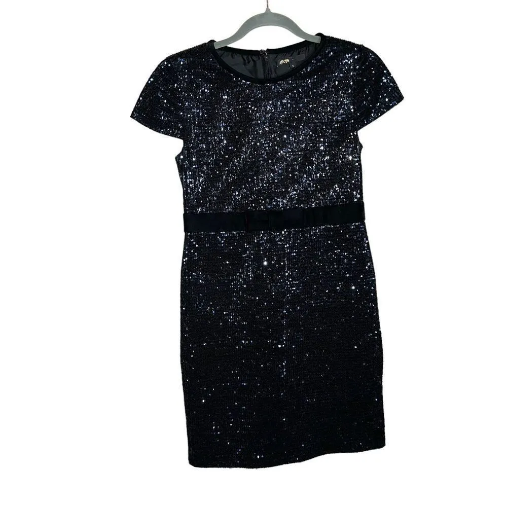 Maje Ketsia Midnight Blue Sequin Mini Dress Bow Waist Velvet Trim Party Cocktail - Image 3