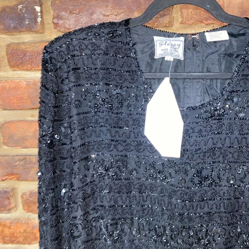 NWT Stenay Patra Black Embellished Beaded Silk Long Sleeve Blouse Womens Size 2X - Image 2