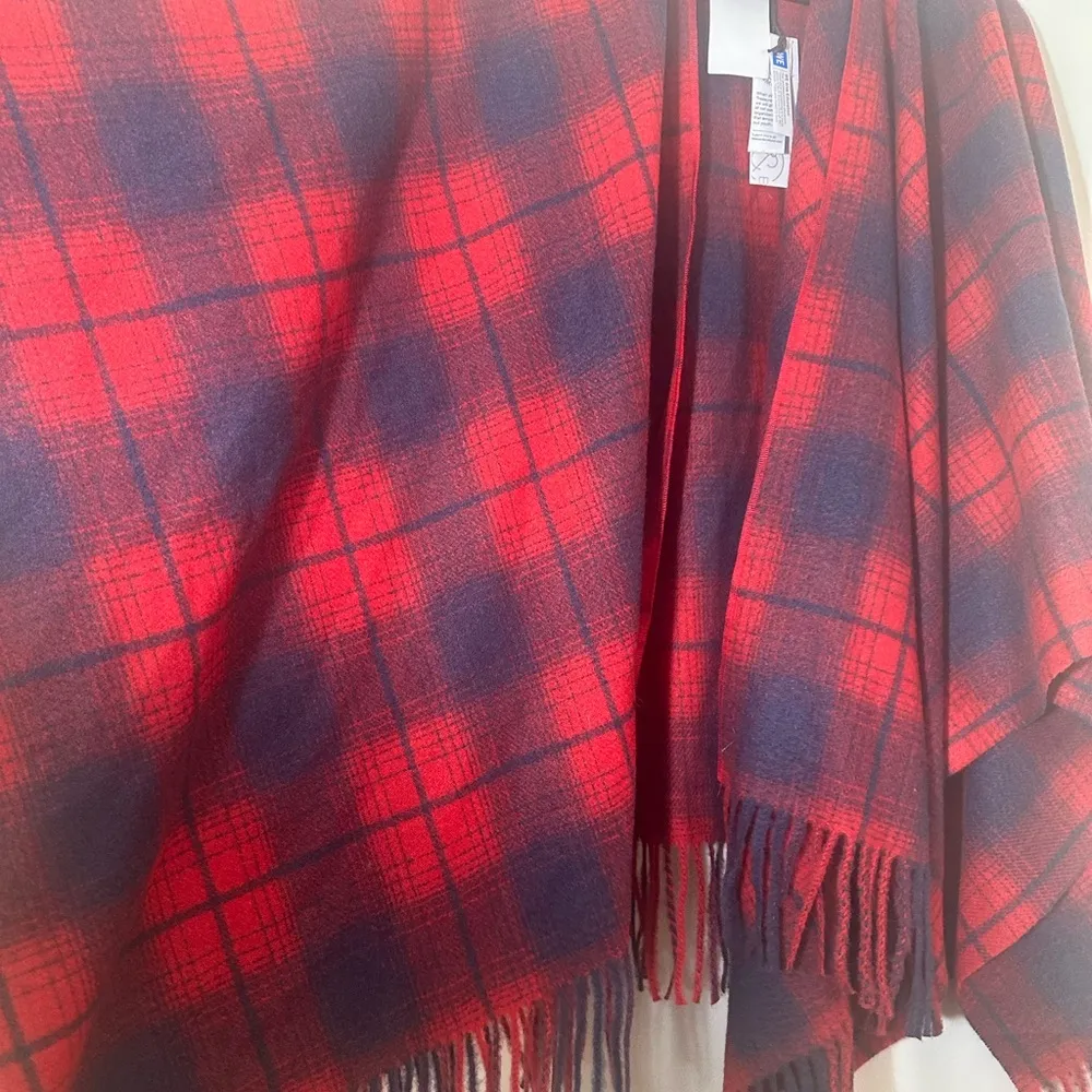 Treasure & bond fringe plaid blanket wrap Shawl poncho one size NWT - Image 9