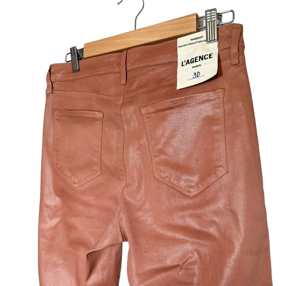L’Agence NEW Margot Skinny High Rise Coated Sheen Jean Pant Mocha Brown 30 - Image 7