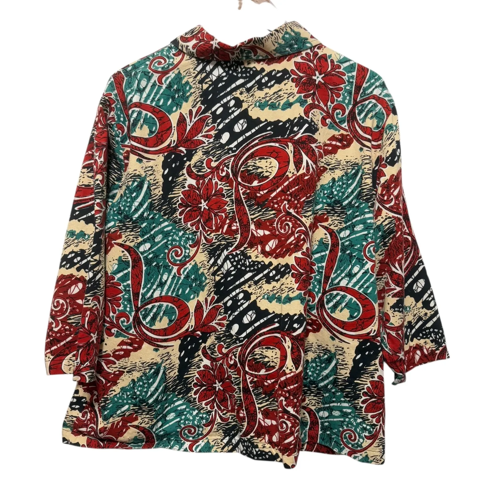 VTG Life Style Woman Jacket 3X Multicolor‎ Floral Batik Cotton Retro 80s Shacket Tan - Image 2