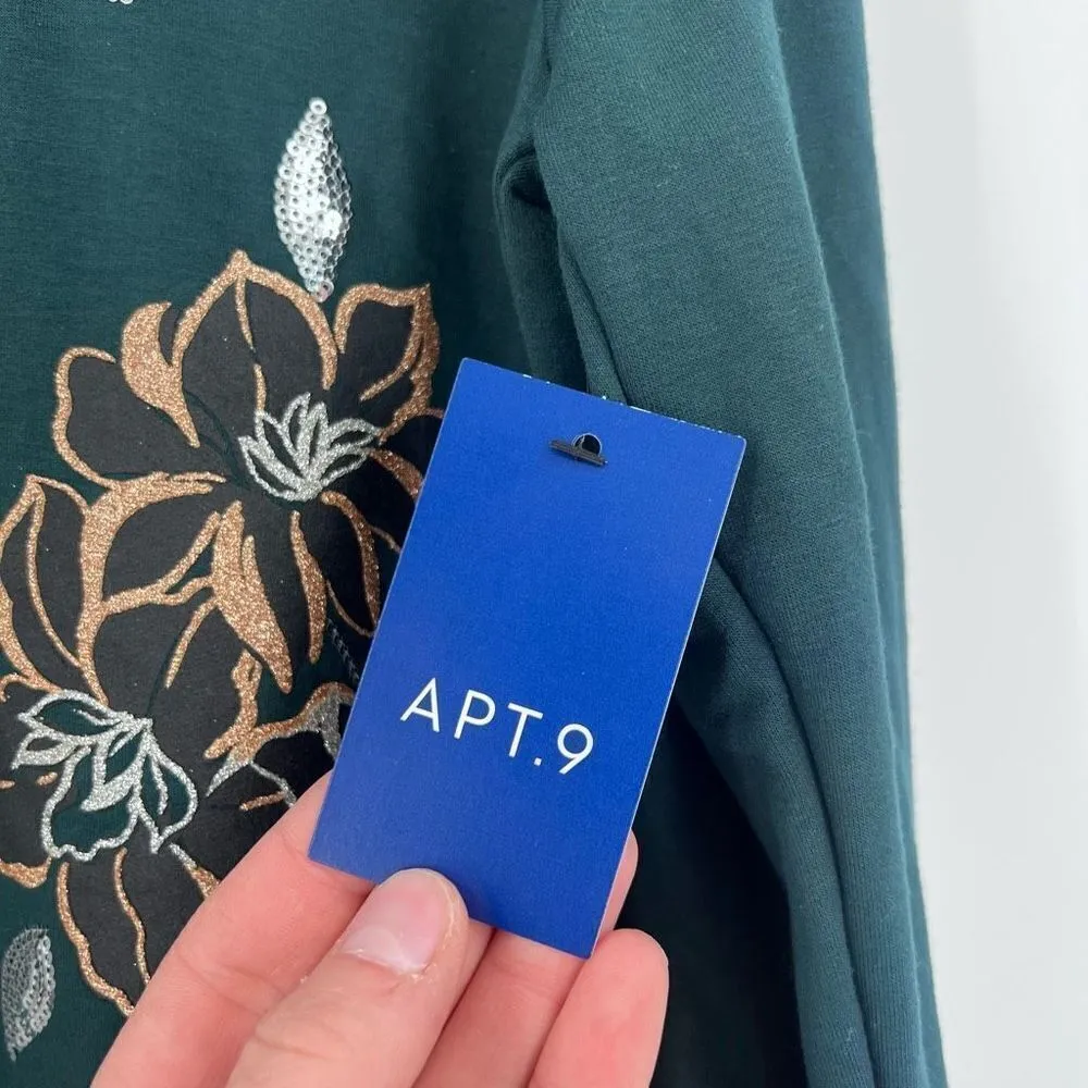 Apt. 9 Women's Crew Neck Pullover Embellished Sweater Forest Green Sz Medium NWT - Image 4