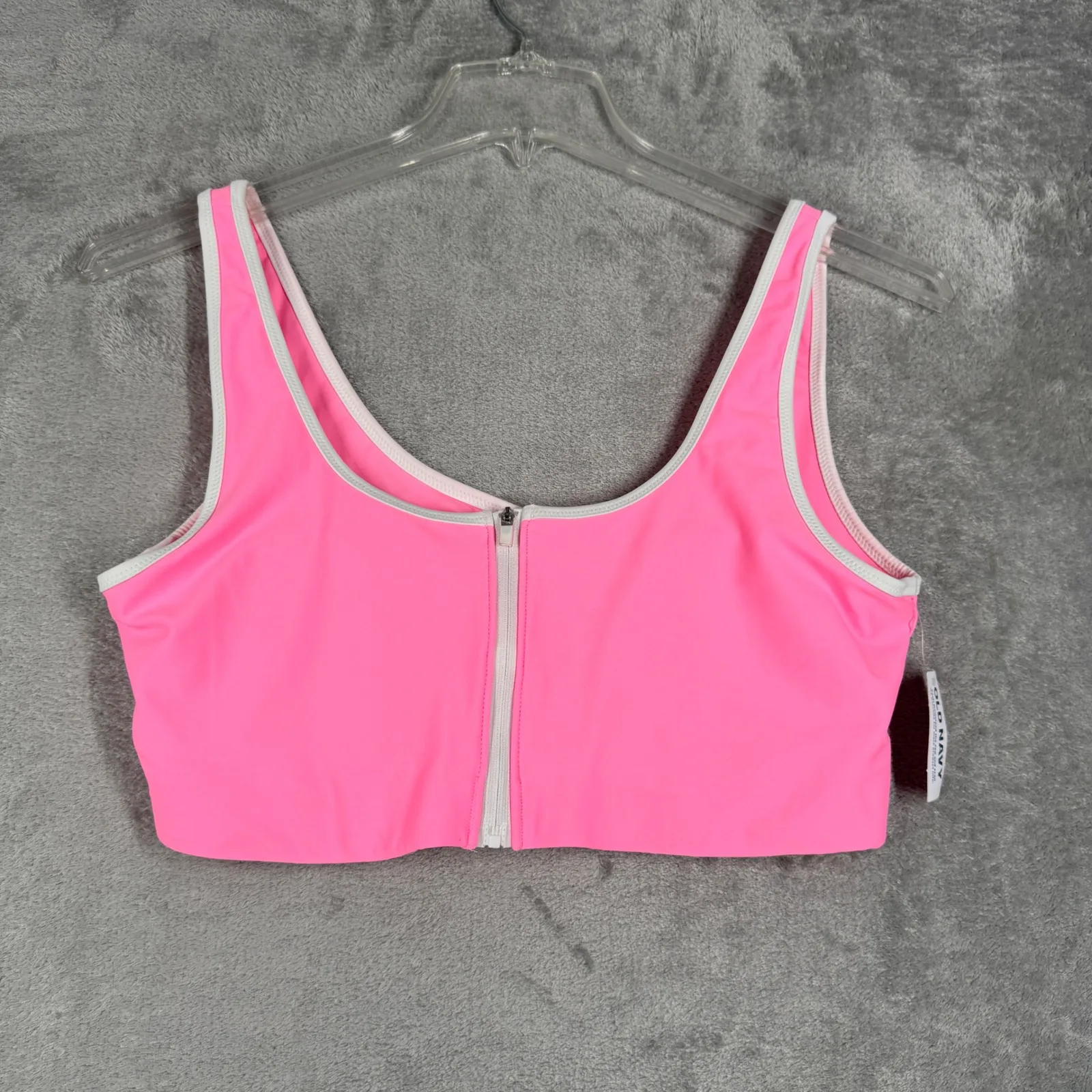 Old Navy Zip Front Swim Top Hot Pink White Trim Casual Poolside Vacation Size XL - Image 2