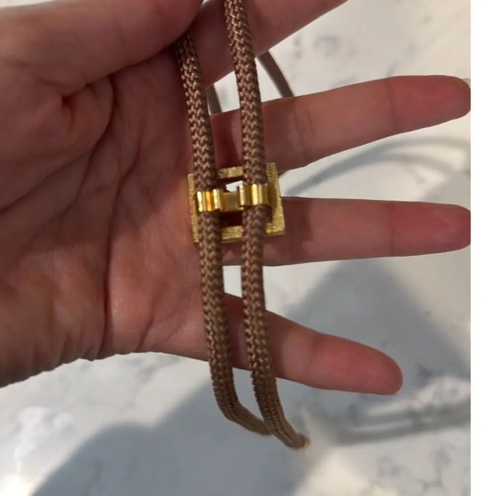 Un Branded bolo Tie tan with gold black accent nylon braded western rodeo - Image 5