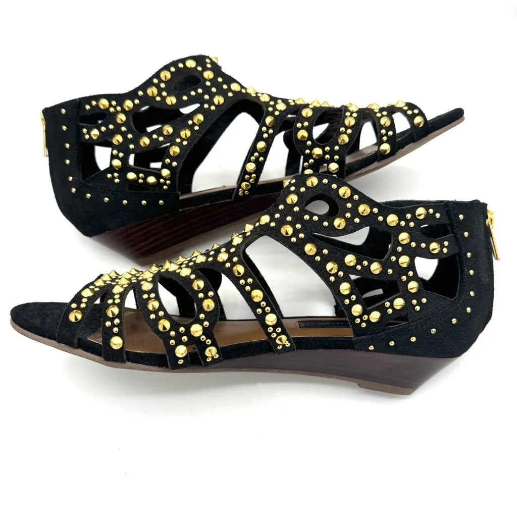 STEVEN BY STEVE MADDEN Trex Black Suede Leather Gladiator Sandal Gold Studs Sz 8 - Image 5