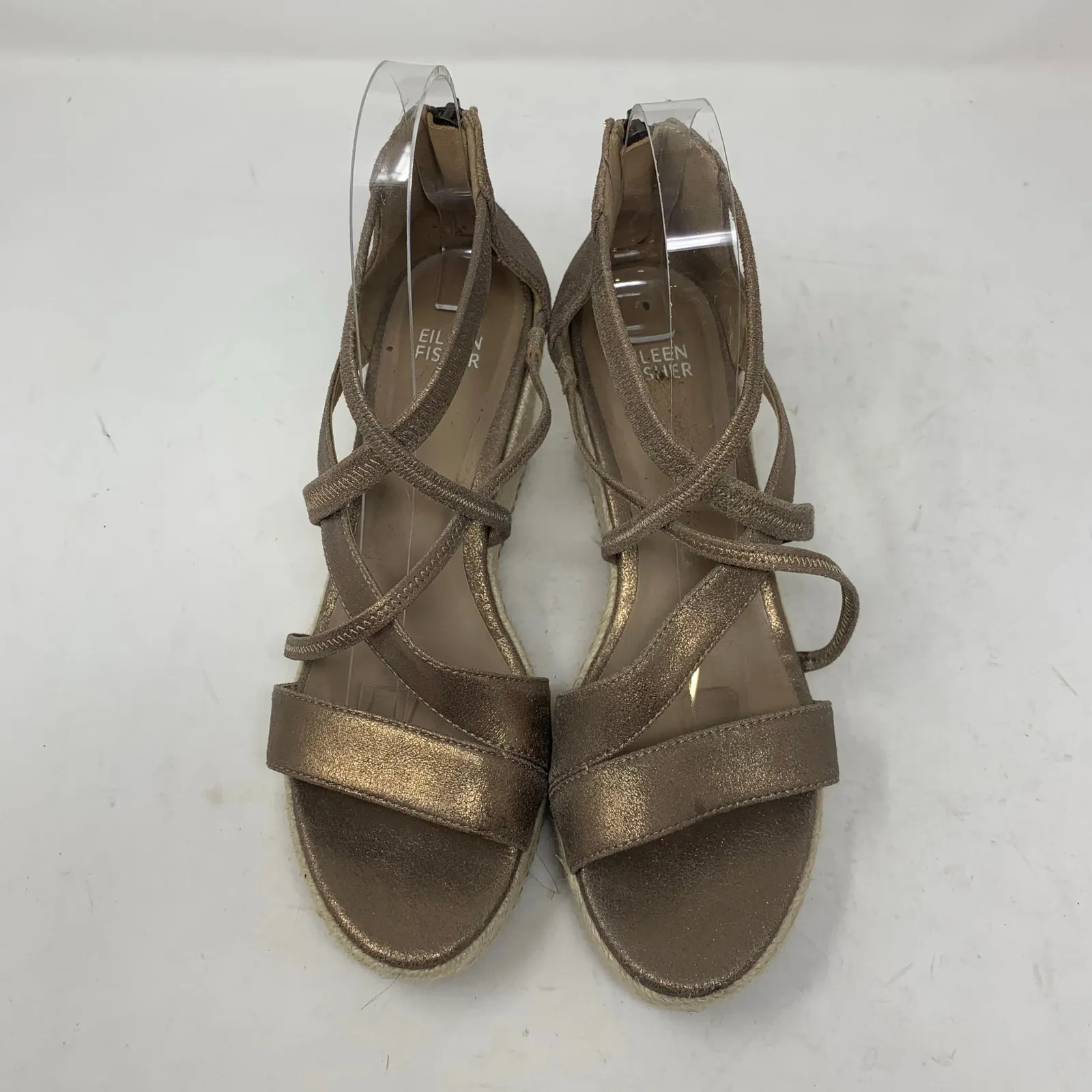 Eileen Fisher Wanda Espadrille Cross Strap Wedge Sandal Metallic Leather Size 8 - Image 9