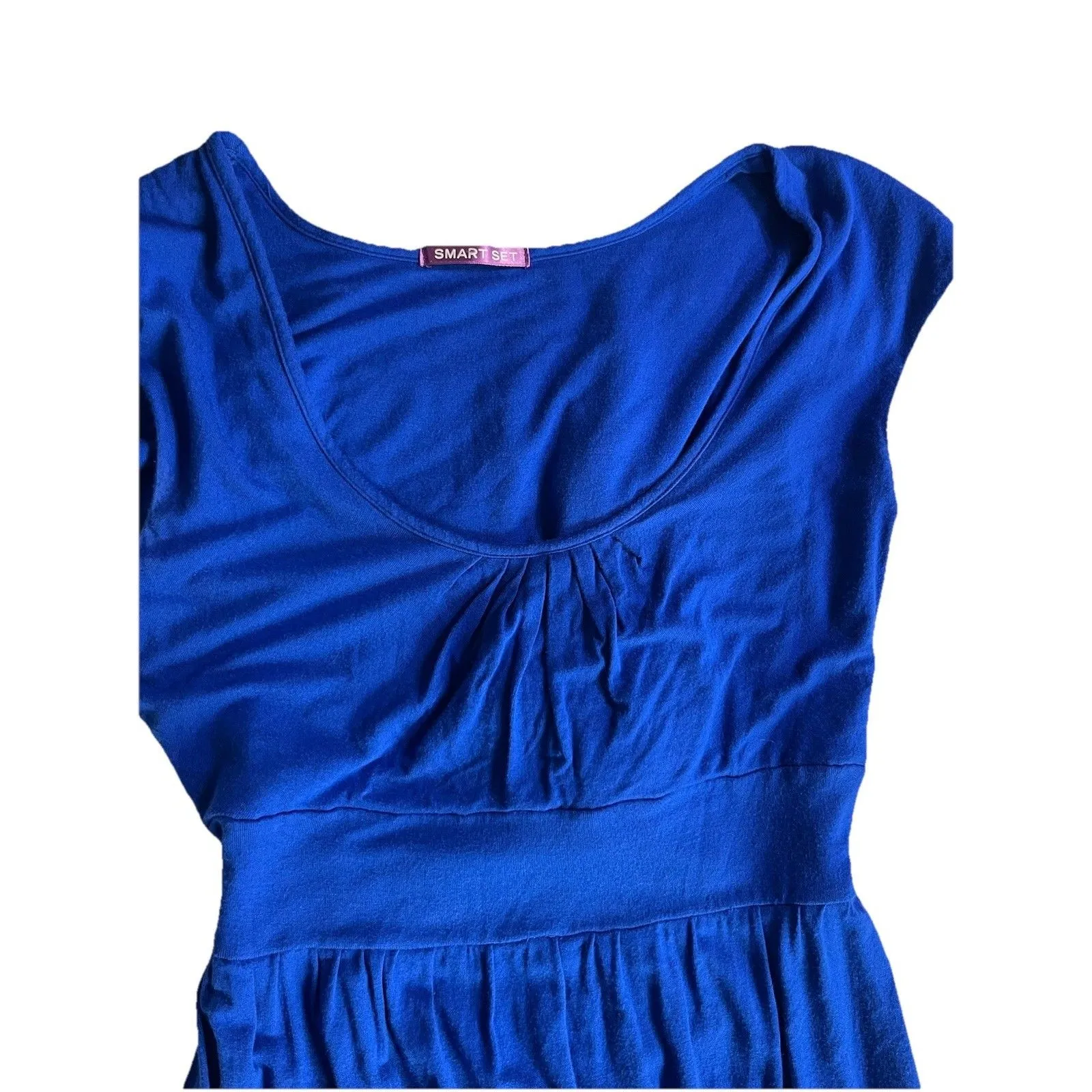 Smart Set Vtg 2000 Style Dress Size Small Blue Knit Hem Band Tie Waist - Image 8