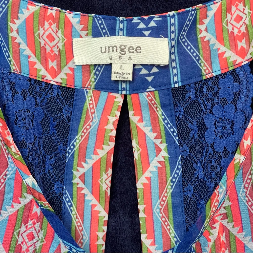 Umgee Vibrant Geometric Sleeveless Dress Shift Midi Lace Western Women’s L Large - Image 4