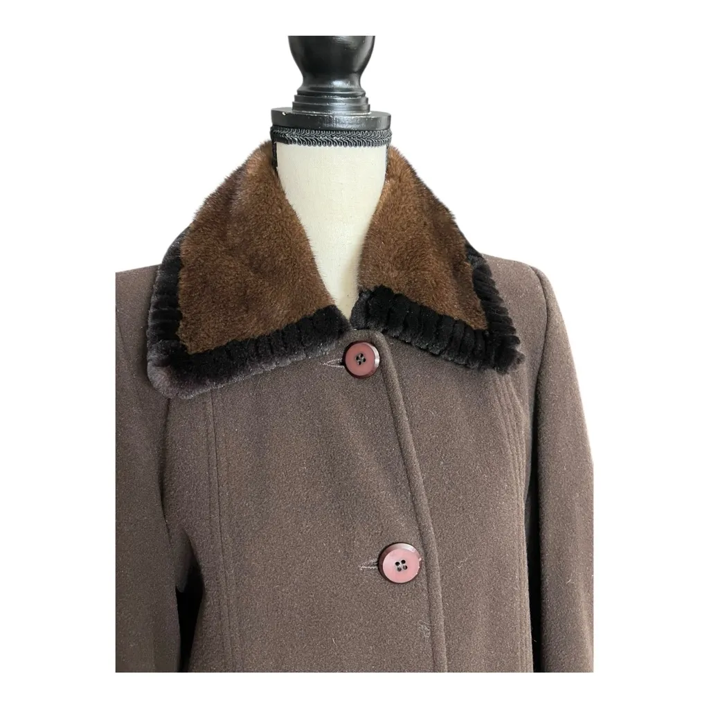 Vintage Elegant Brown Wool/Cashmere Coat With Luxurious Mahogany Mink Fur Collar Size 8 - Image 8
