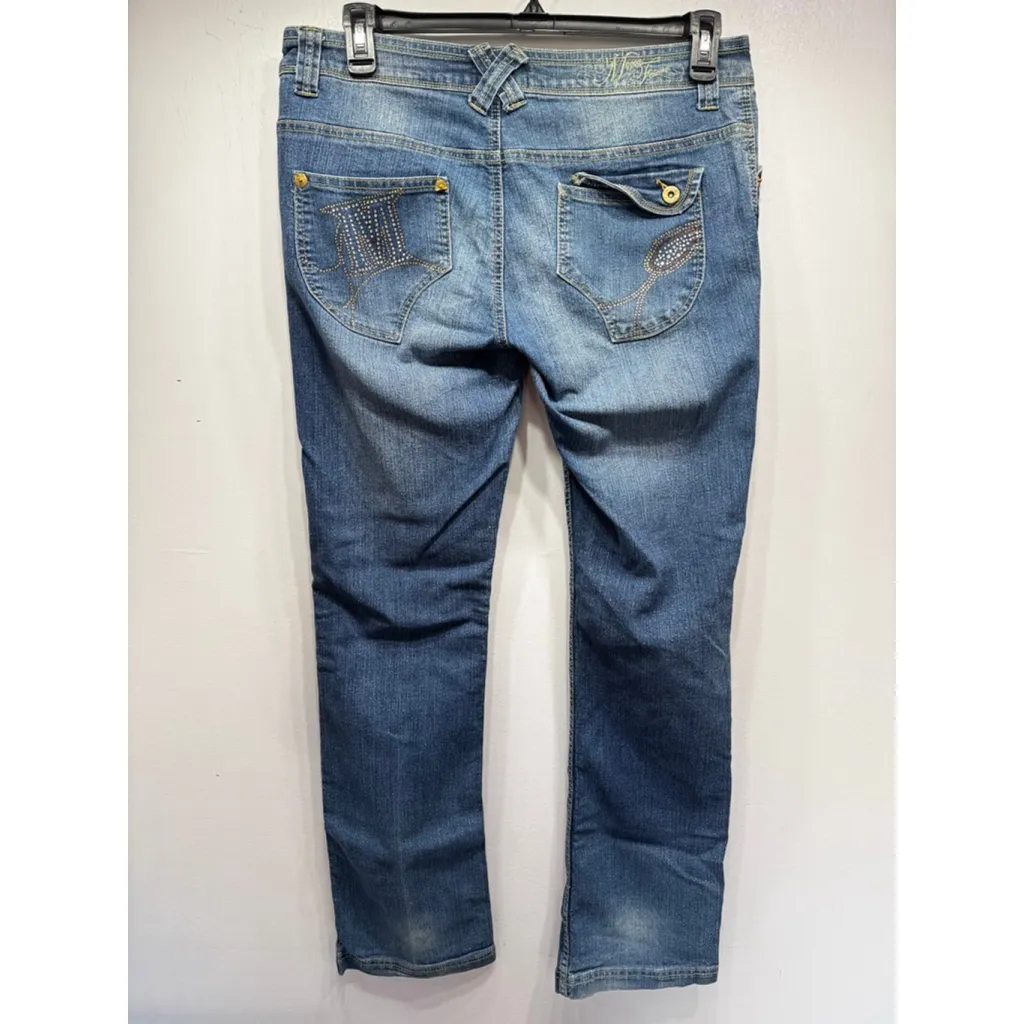 Mecca Femme Vintage Y2K Jeans Low Rise Boot Cut Rhinestone Studded Pockets 13/14 Blue - Image 2