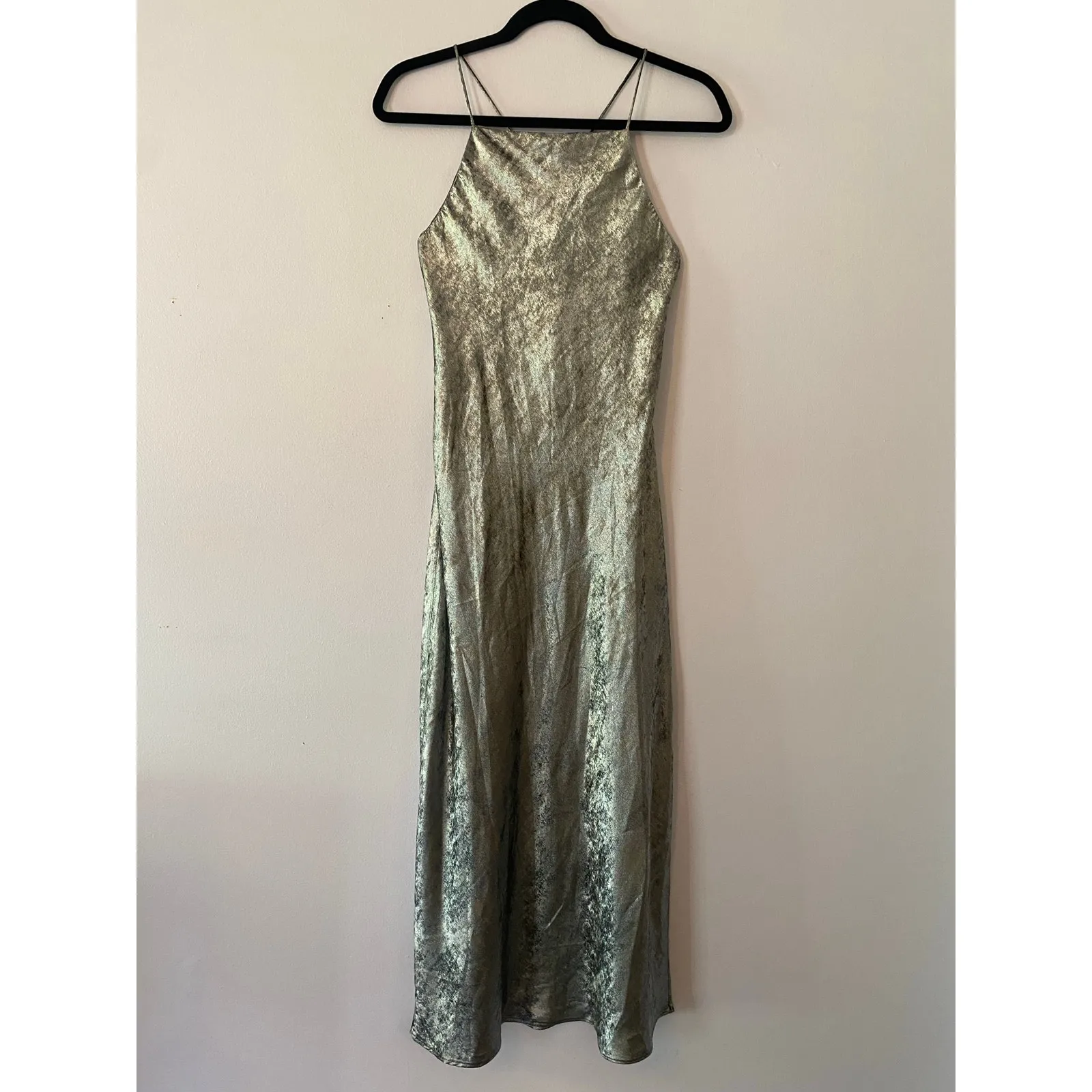 NWT Zara Silver Metallic Strappy Sleeveless Midi Dress Slit Women's size Small - Image 2