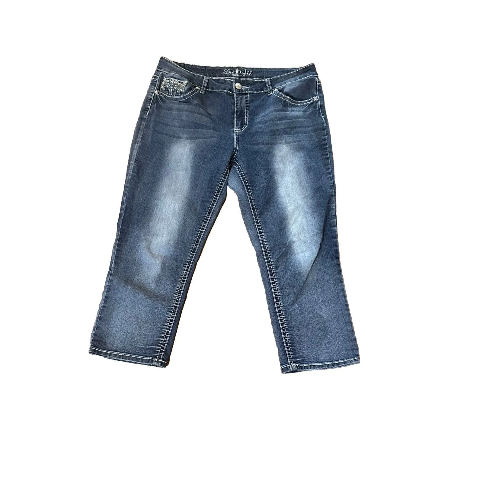 Love Indigo Premium Women's Capri Jeans Size 12 Western Embroidered Stretch - Image 2