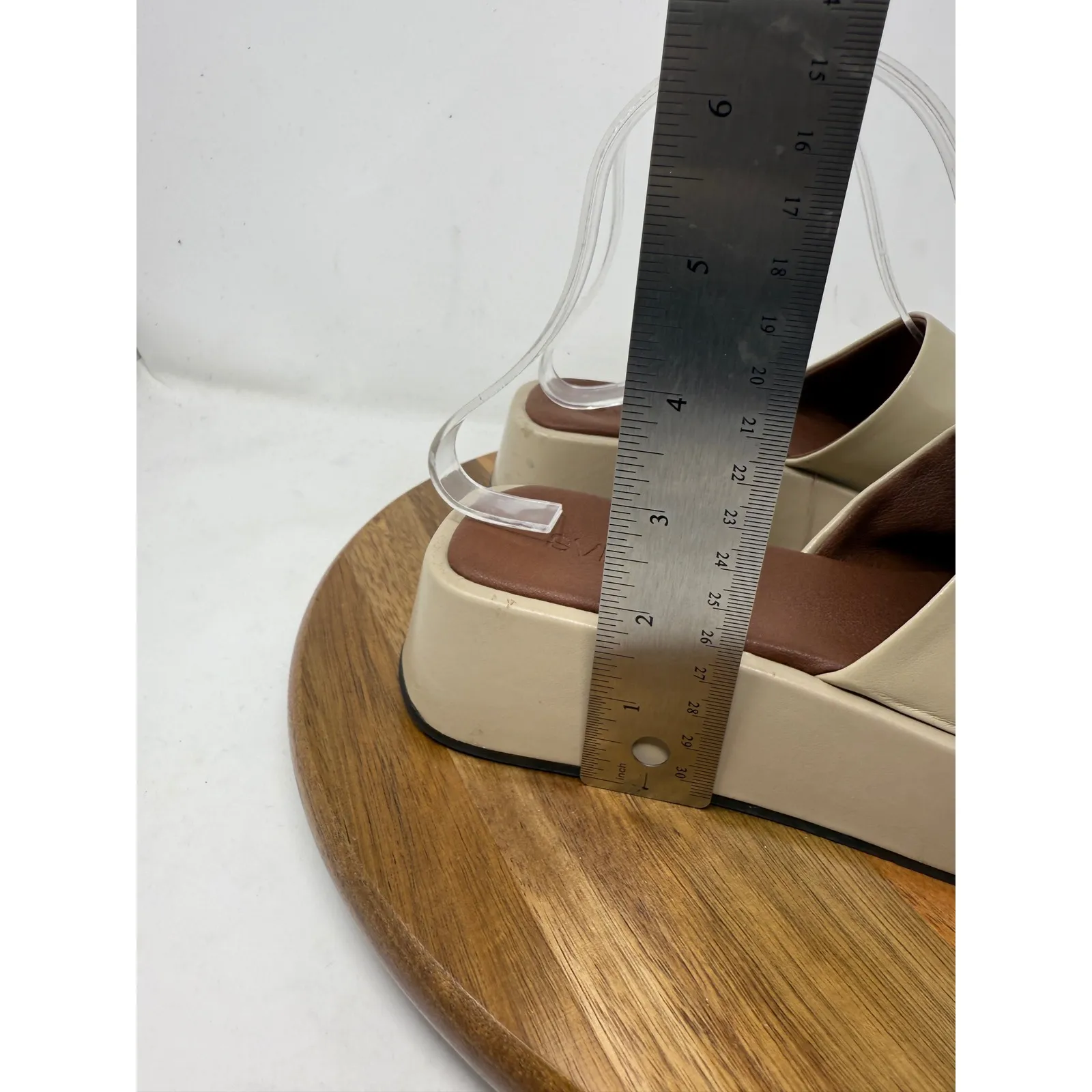 SVEGAN by Alohas Janice Beige Platform Square Toe Slip On Slides Sandals Size 35 Tan - Image 9