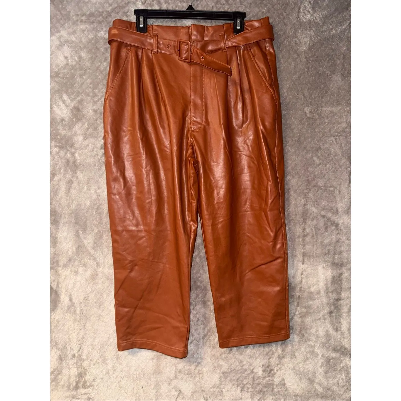 Abercrombie & fitch Brown Faux Leather Ankle Wide Leg Paper Bag Pants XLP#764 - Image 5