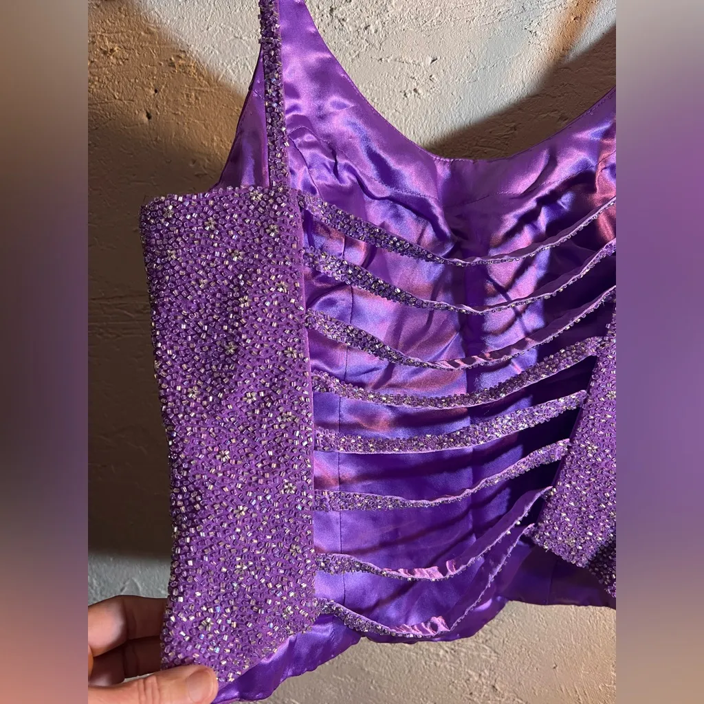 Purple Beaded Crop Top back cutouts side zip party event festival vintage Y2K 6 - Image 7