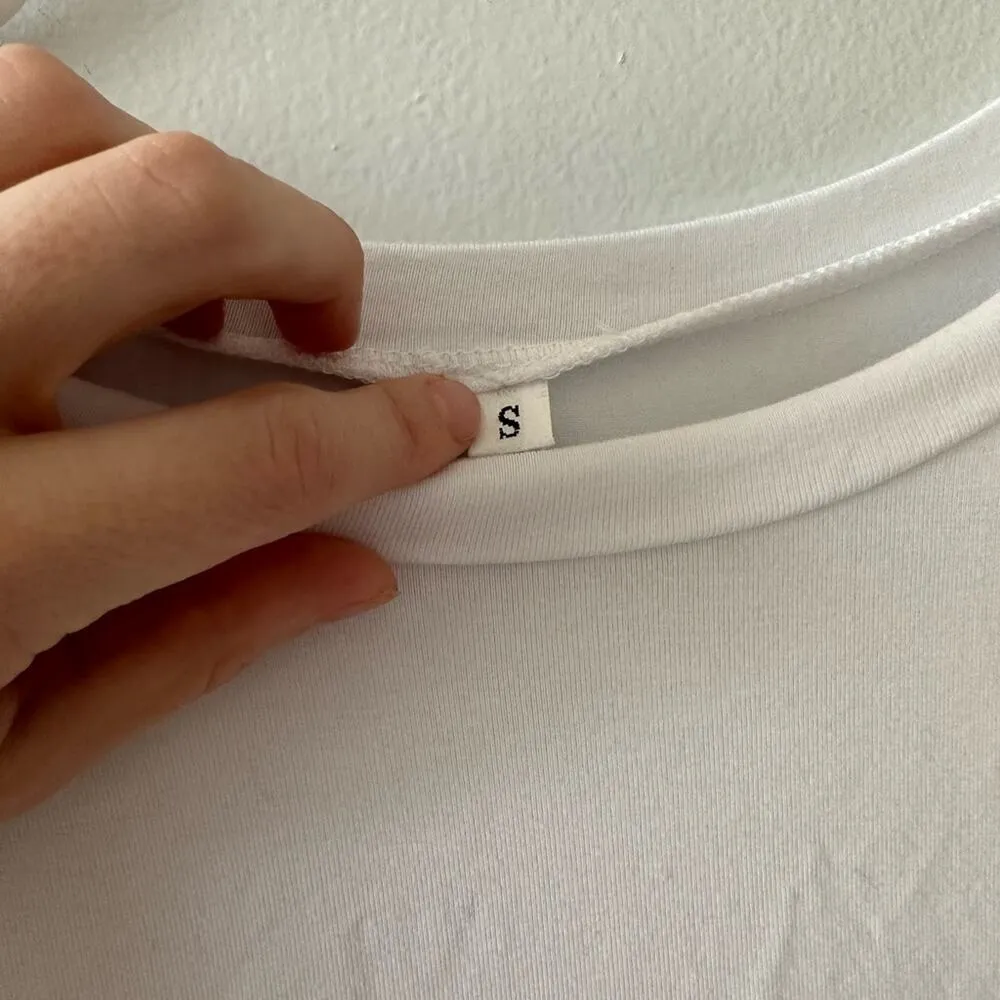 Tasamo Top Women's Small White Babydoll Ruffle Crewneck Long Sleeve Peplum - Image 7