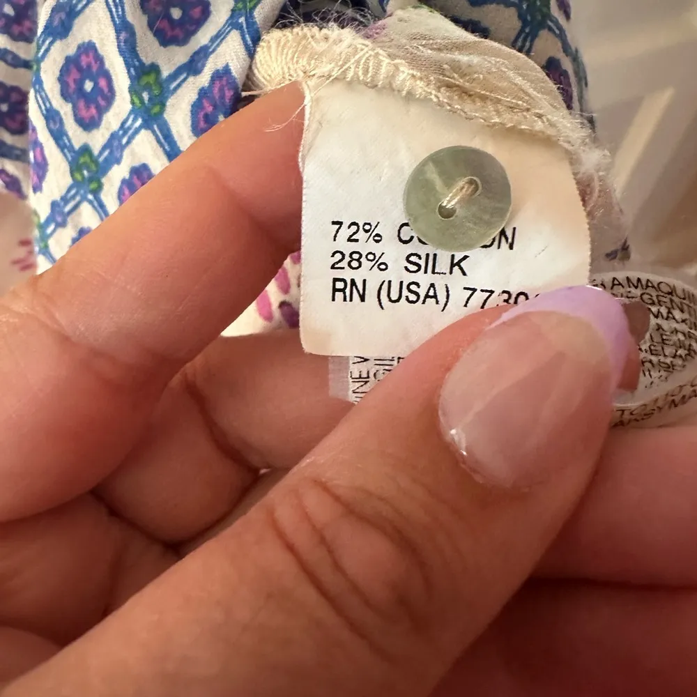 Zara Woman Cream & Purple Floral Geometric Silk Blend High Low Shirt Dress - Image 10