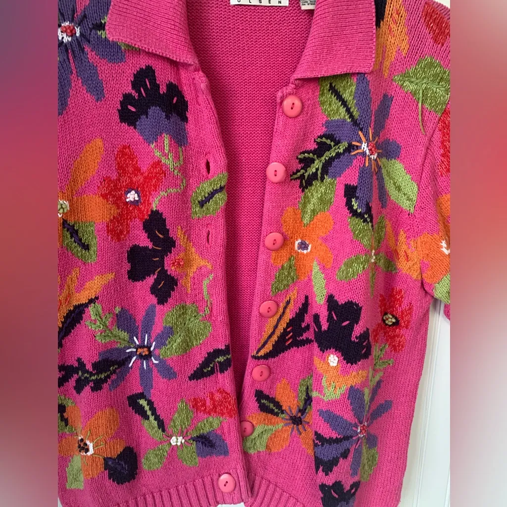 Sigrid Olsen Pink Floral Cardigan - Image 3