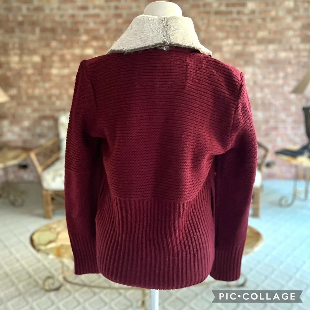 BNCI by Blanc Noir Jacket Plum Faux Suede Fur S Chic Winter Knit Sleeve Purple - Image 9