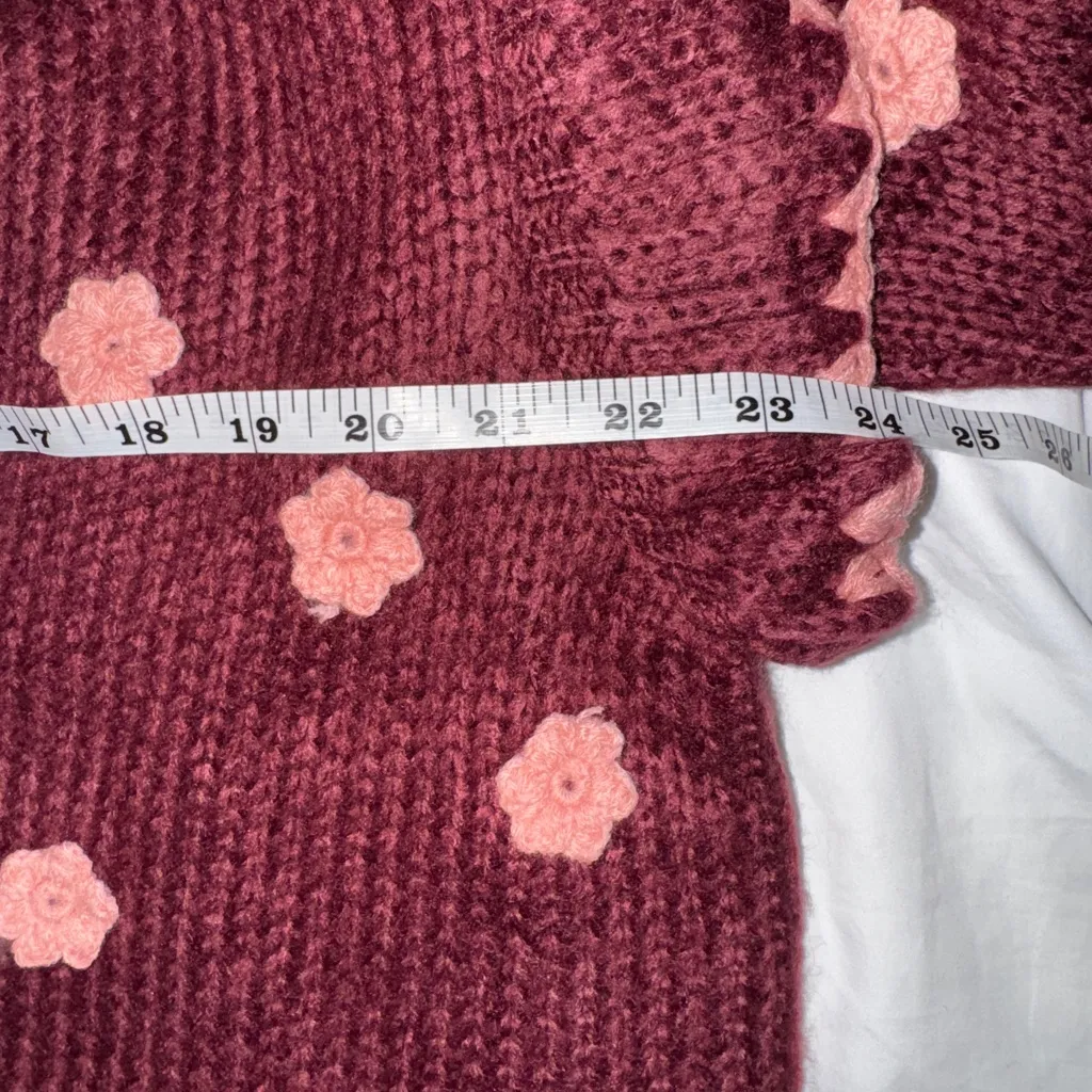 Farm Rio NWT Burgundy Crochet Womens Floral Knit Cardigan Size Small Boho Chic - Image 11
