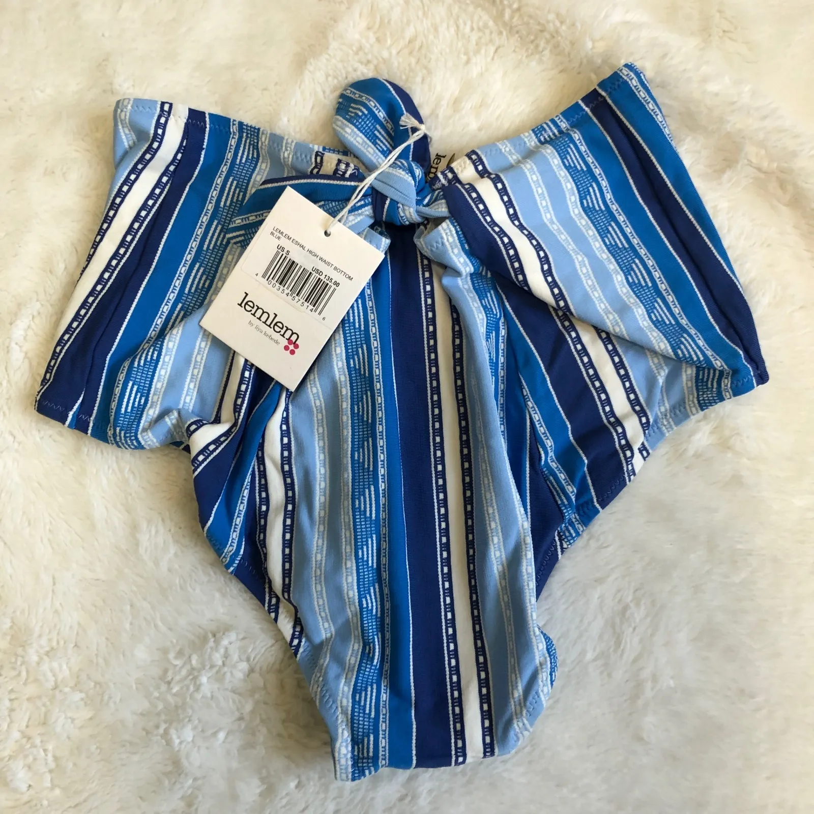 Lemlem Women's Eshael High Waist Swim Bottoms Blue Stripe Size Small NWT - Image 3