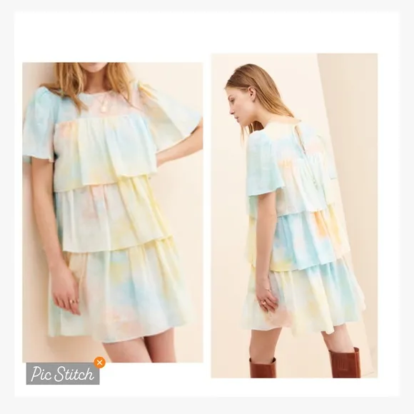English Factory Pastel Tie Dye Tiered Ruffle Mini Dress - Image 2