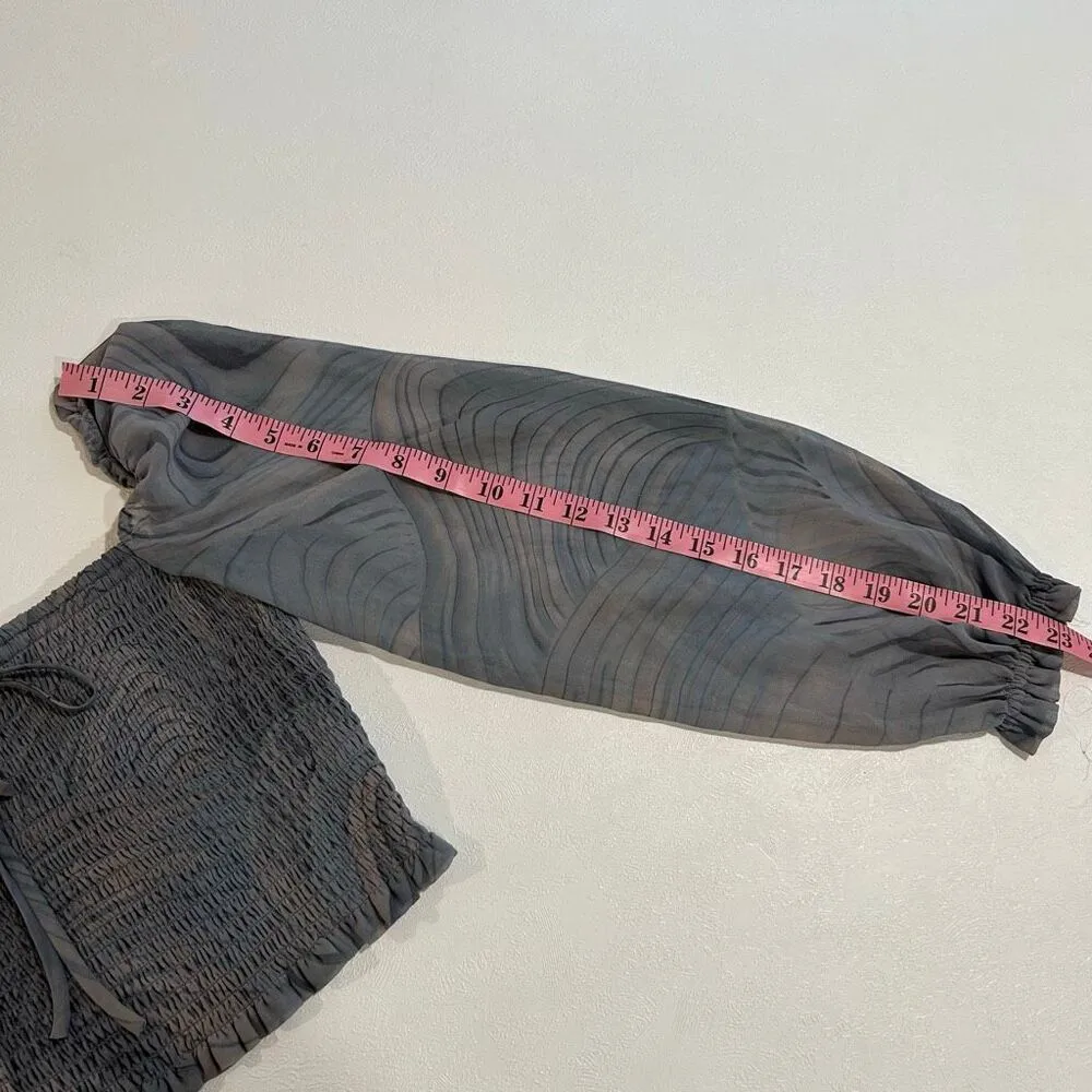 Wilfred Aritzia Sheer Gray Smocked Puff Sleeve Crop Top Size S Romantic Eveningw - Image 6