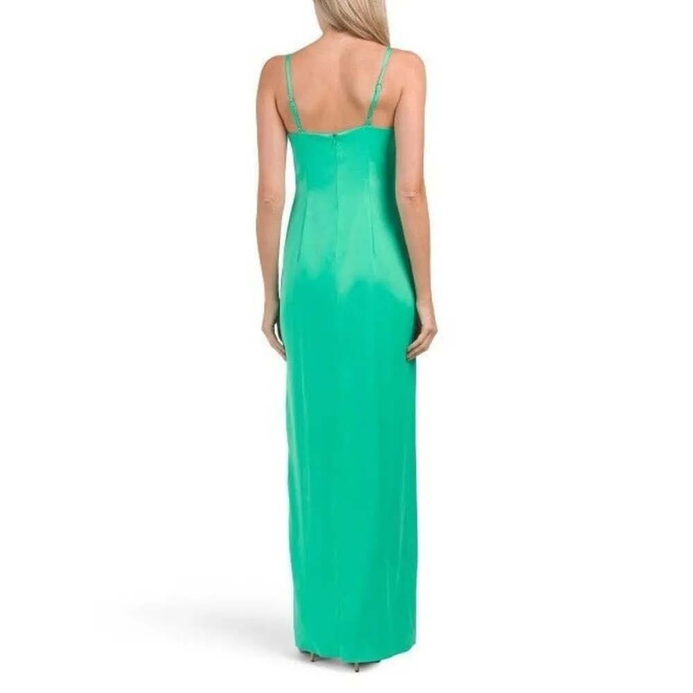 NWT Aidan by Adrianna Papell Stretch Satin Cowl Neck Gown W Slit 12 Green Formal - Image 2