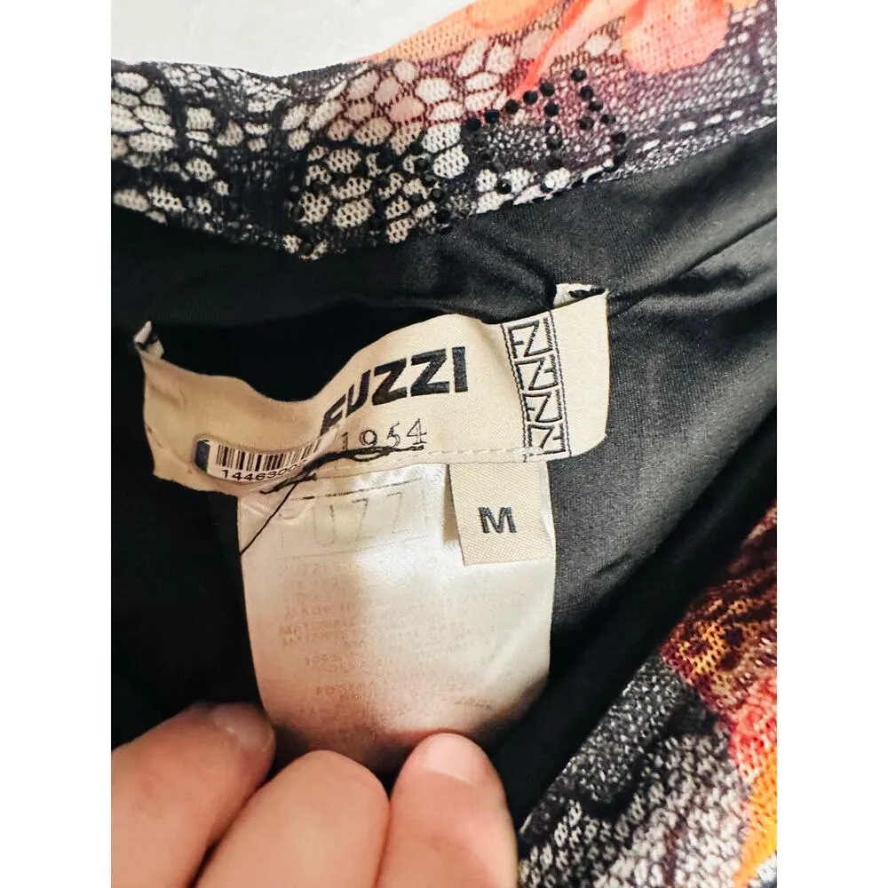 FUZZI Black Red Floral Strapless Lace Mesh Romper Size Medium - Image 6